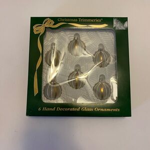 Vintage Frosted Glass Gold Design 1 1/2" Ball Christmas Ornaments Bradford New
